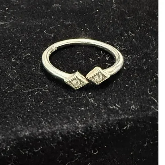 Cham Sterling Silver Double Squares With Milgrain Set Crystals Open Top Size 5 - Picture 6 of 8